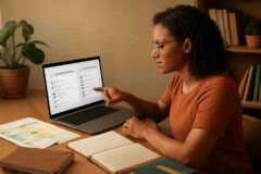 Educadora comparando opções de curso de neuropsicopedagogia com foco em carreira e prática docente